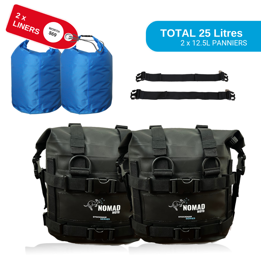 NOMAD MOTO 2 x 12.5L Soft Panniers Waterproof